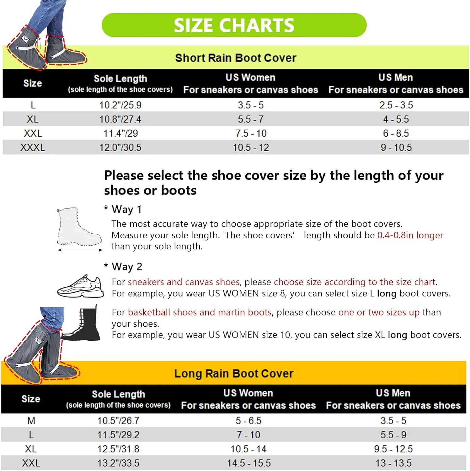 Waterproof Rain Boot Shoe Covers for Men Women with Reflector, Black Non-slip Reusable Boot Covers with Side Zipper, Foldable Anti-Snow Shoe Covers Rainproof Overshoes Over Shoes Galoshes