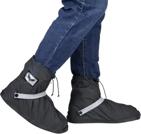 Waterproof Rain Boot Shoe Covers for Men Women with Reflector, Black Non-slip Reusable Boot Covers with Side Zipper, Foldable Anti-Snow Shoe Covers Rainproof Overshoes Over Shoes Galoshes