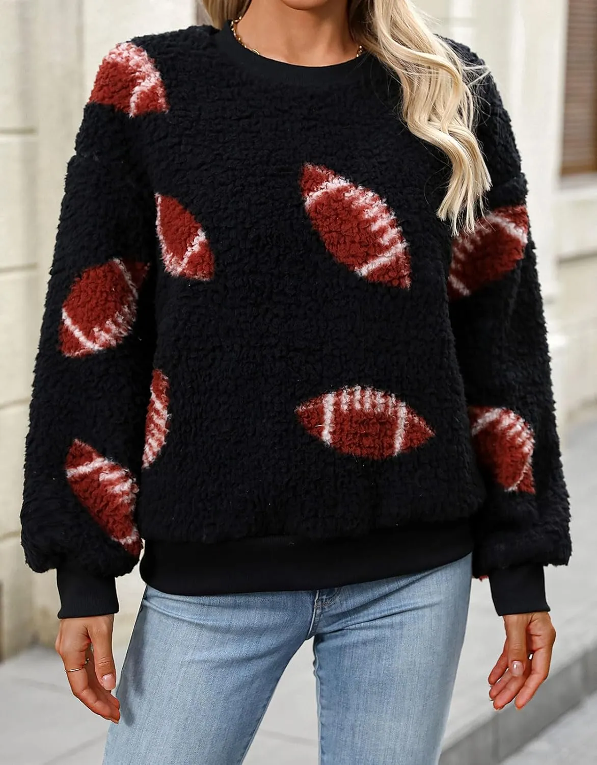 Womens Plush Sweatshirts Crew Neck Long Sleeve Loose Hoodies Pullover Fall Winter Outfits