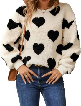 Womens Plush Sweatshirts Crew Neck Long Sleeve Loose Hoodies Pullover Fall Winter Outfits