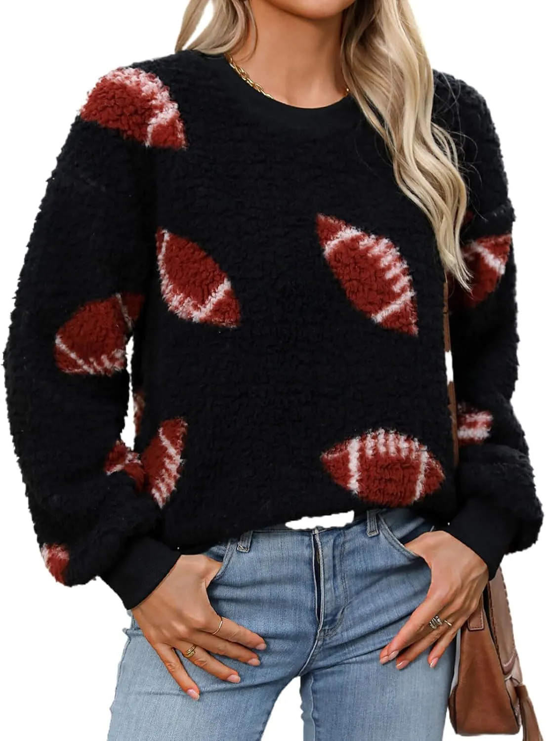 Womens Plush Sweatshirts Crew Neck Long Sleeve Loose Hoodies Pullover Fall Winter Outfits