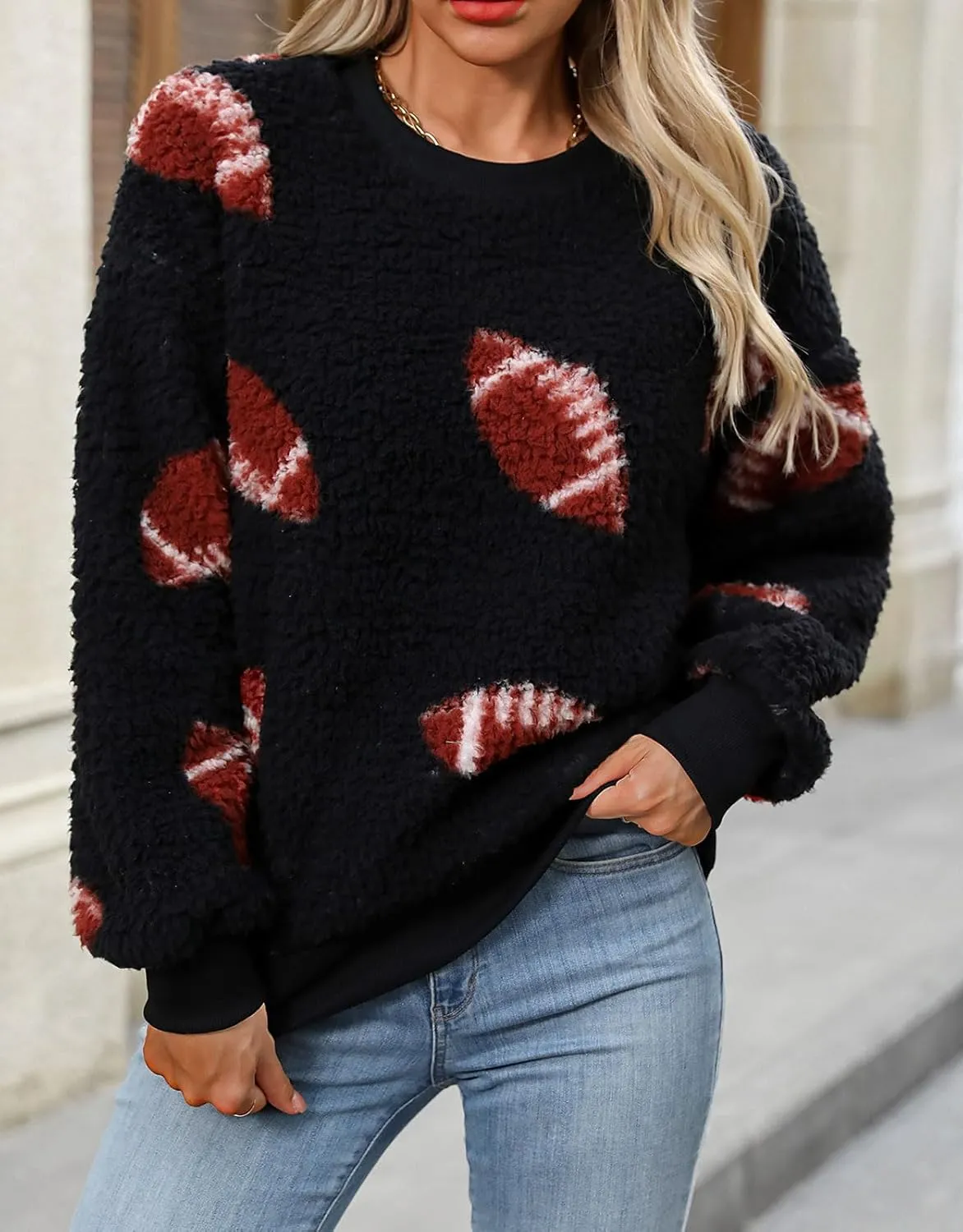 Womens Plush Sweatshirts Crew Neck Long Sleeve Loose Hoodies Pullover Fall Winter Outfits