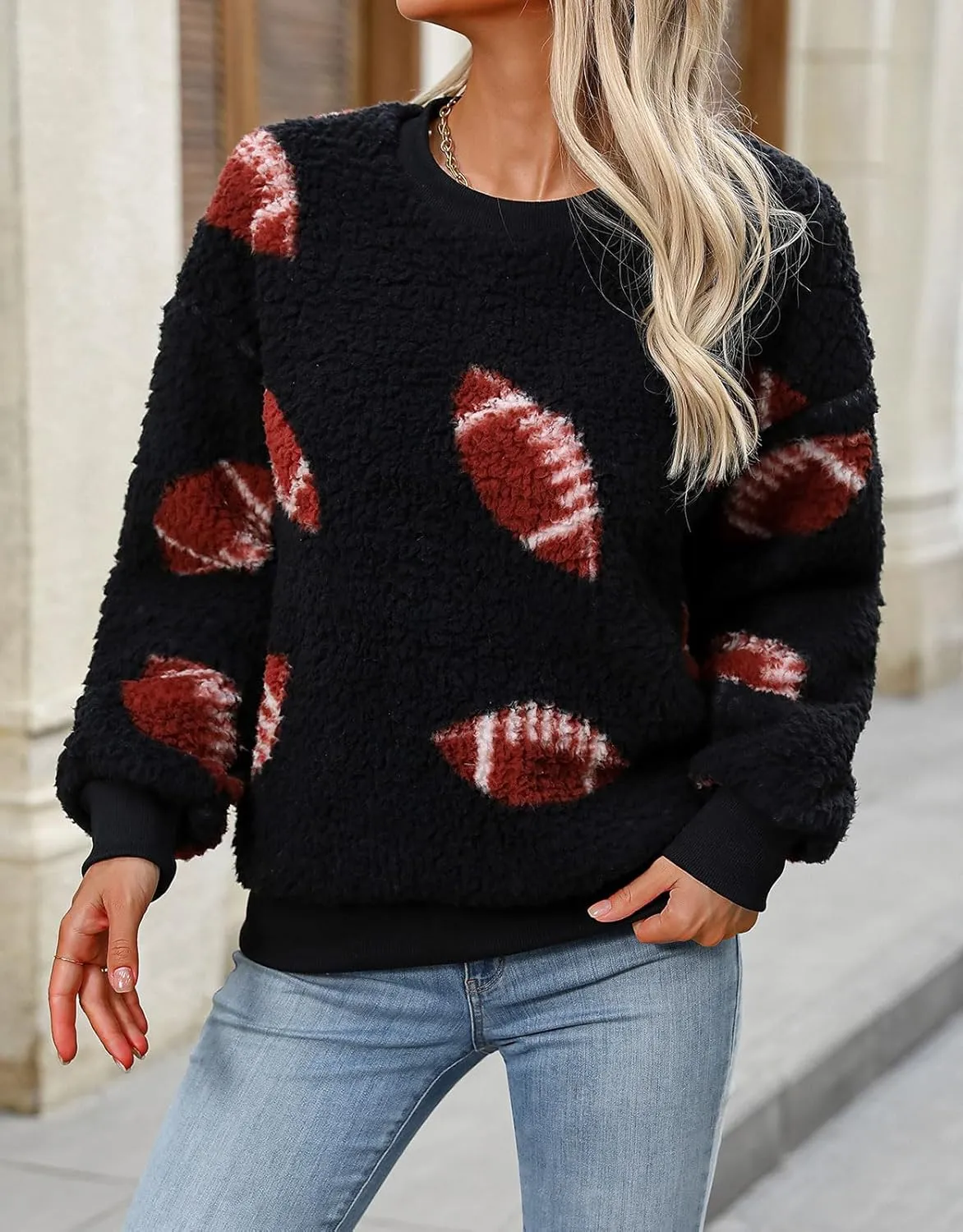 Womens Plush Sweatshirts Crew Neck Long Sleeve Loose Hoodies Pullover Fall Winter Outfits