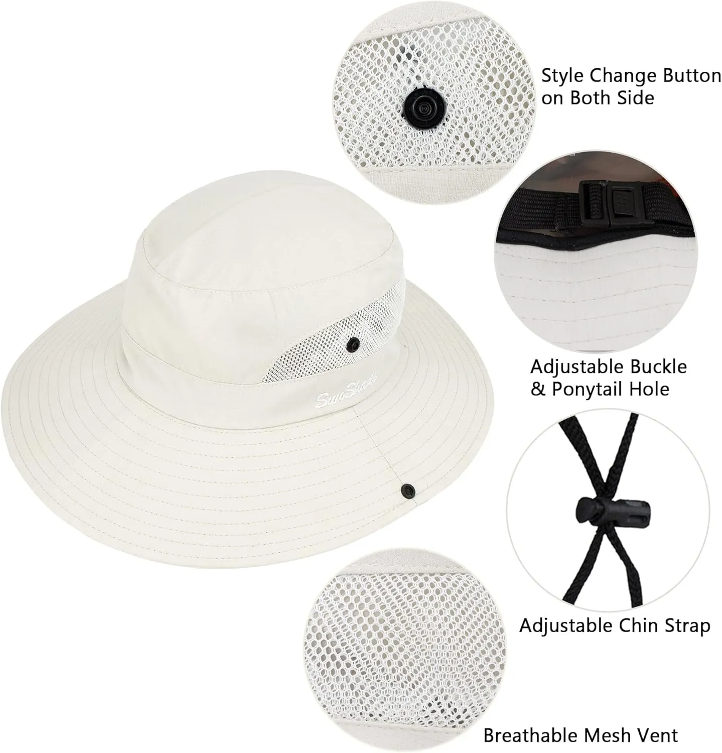 Women's Summer Sun-Hat Ponytail - Outdoor UV-Protection Mesh Wide Brim Foldable Hat with Ponytail Hole