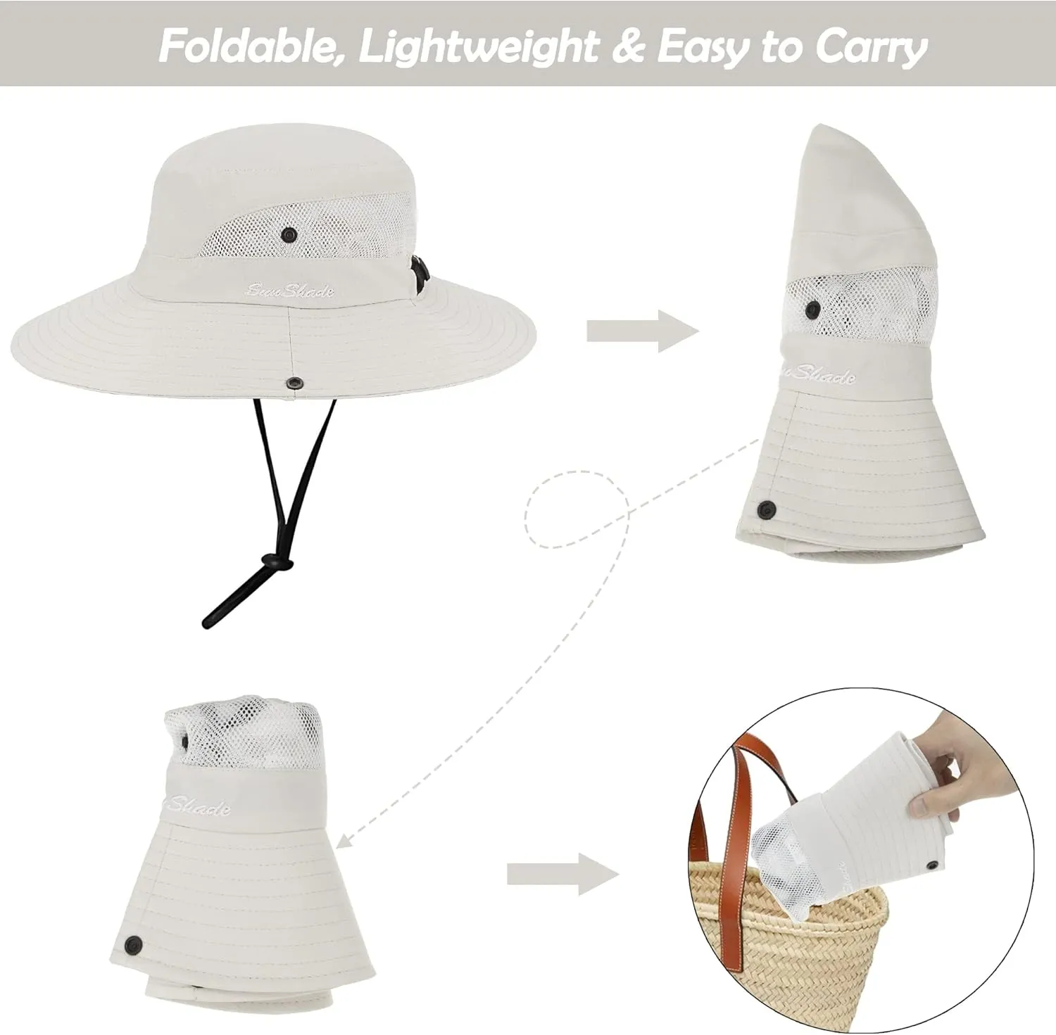 Women's Summer Sun-Hat Ponytail - Outdoor UV-Protection Mesh Wide Brim Foldable Hat with Ponytail Hole