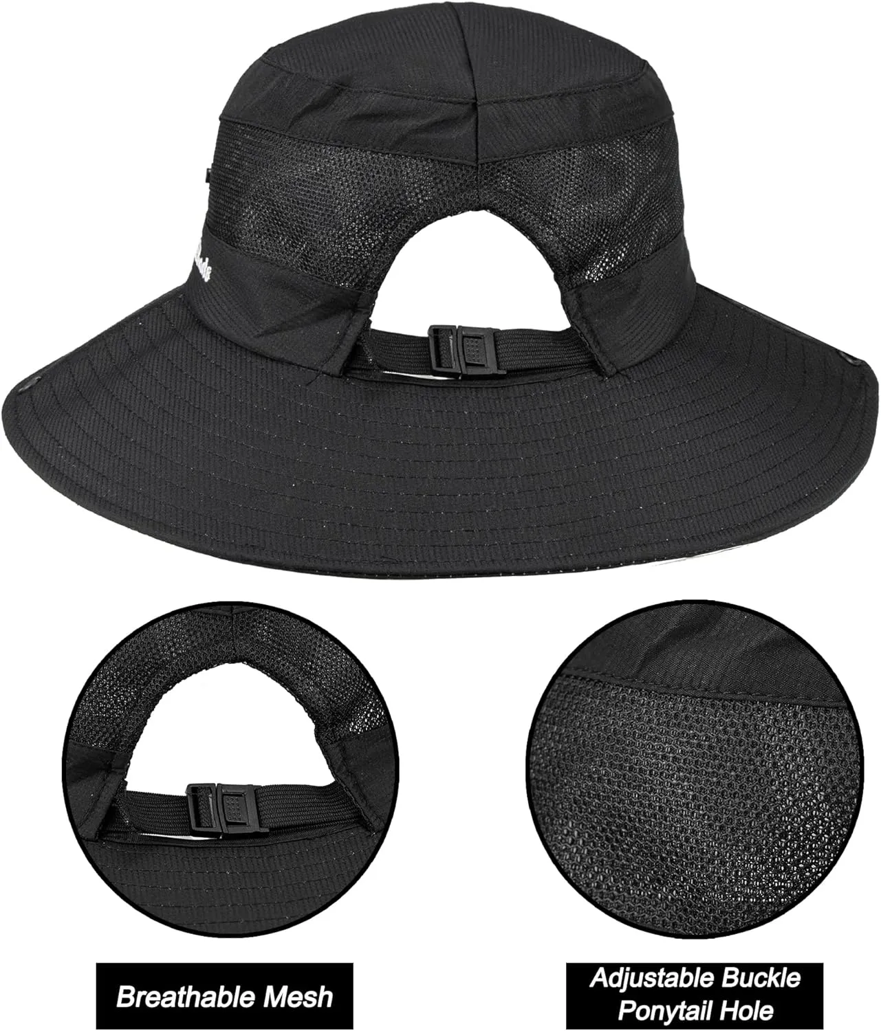 Women's Summer Sun-Hat Ponytail - Outdoor UV-Protection Mesh Wide Brim Foldable Hat with Ponytail Hole