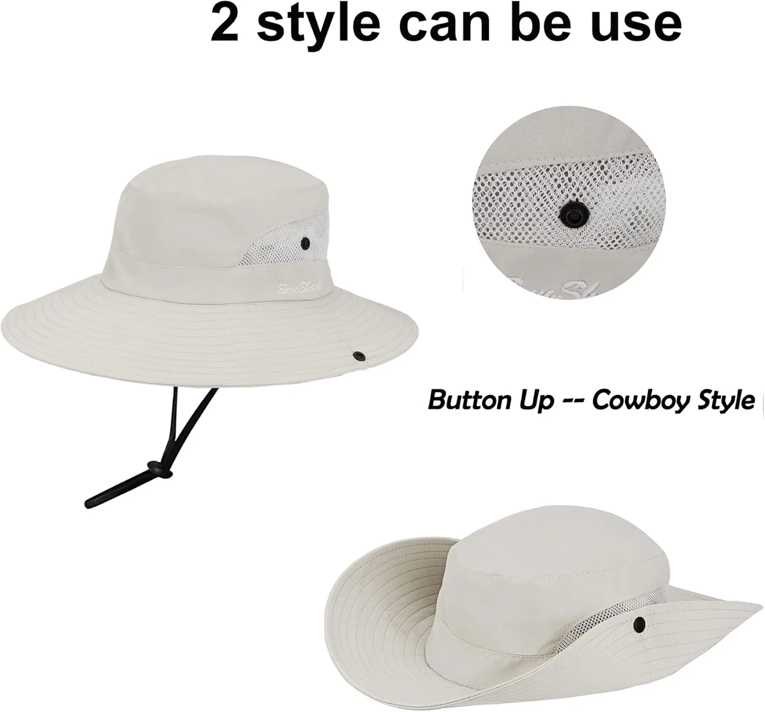 Women's Summer Sun-Hat Ponytail - Outdoor UV-Protection Mesh Wide Brim Foldable Hat with Ponytail Hole