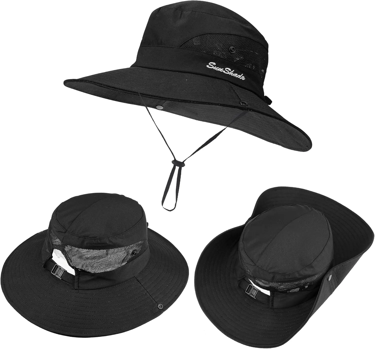 Women's Summer Sun-Hat Ponytail - Outdoor UV-Protection Mesh Wide Brim Foldable Hat with Ponytail Hole